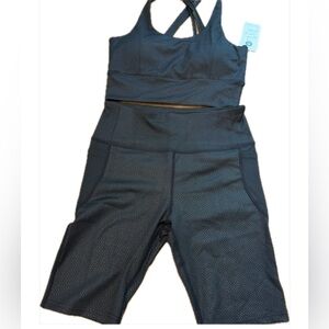 Otis Activewear Yoga Sports Wicking Black / Bike Short Set Women's Large NWT‎